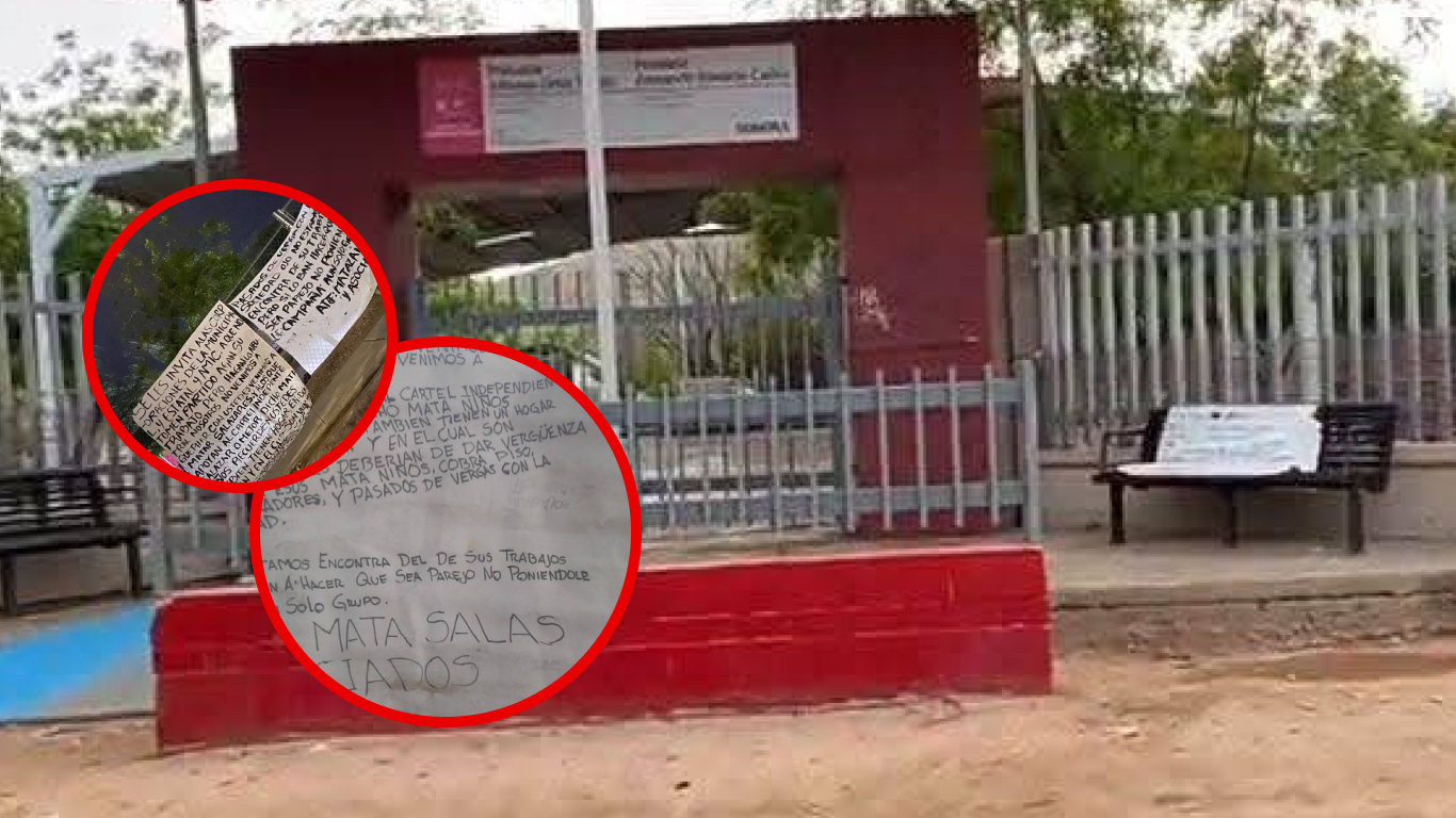 Cuelgan narcomantas en escuelas de Hermosillo con advertencias a autoridades