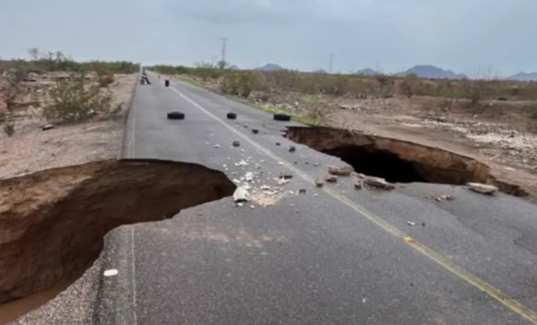 Socavón en carretera Cero Sur bloquea paso hacia la Costa de Hermosillo