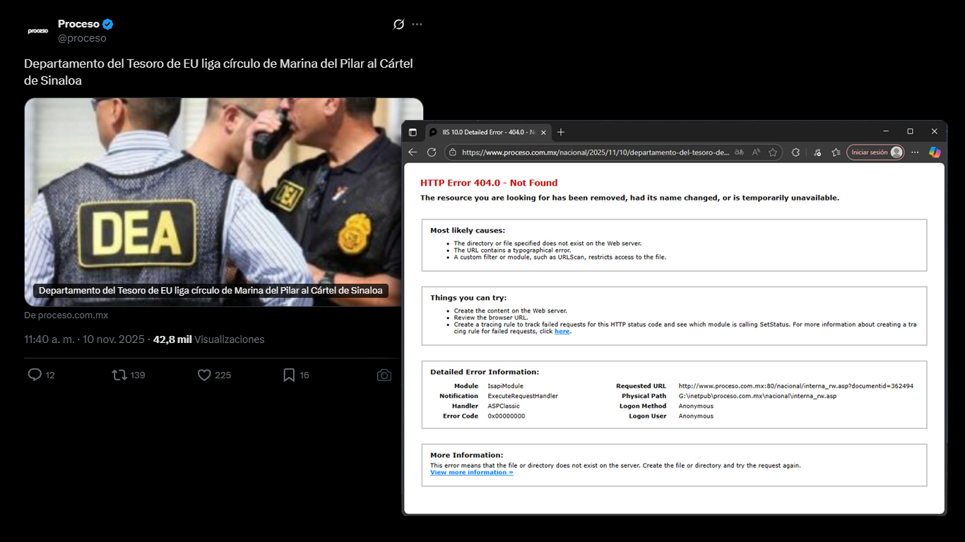 Proceso borra nota sobre empresario ligado al Cártel de Sinaloa y cercano a la gobernadora Marina del Pilar